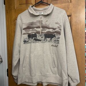 Ariat Women's Beige Sweatshirt with Cow Graphic